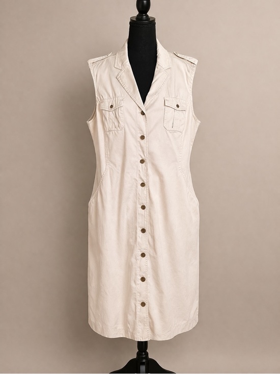 Jones New York Khaki Shirt Dress Sleeveless Button Front Size 14 - Picture 2 of 8